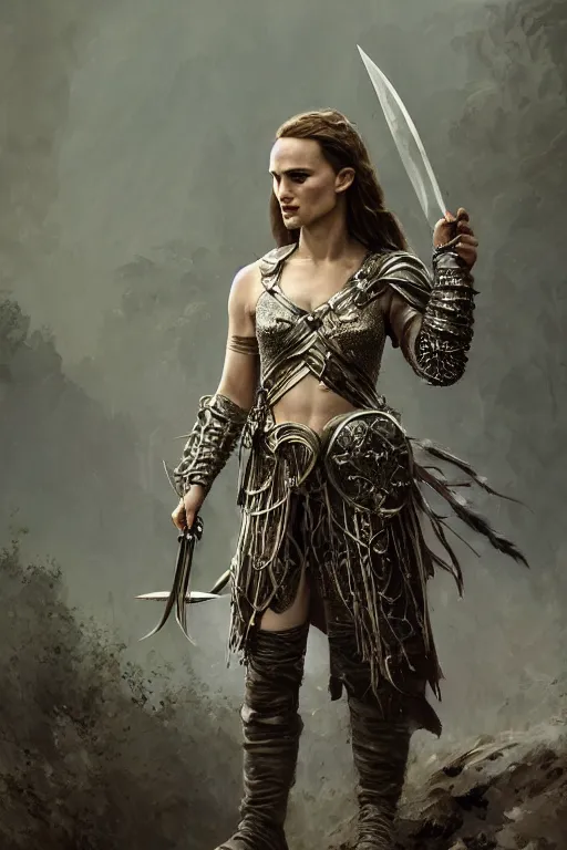 Image similar to natalie portman, warrior, clothed in metal battle armor, lord of the rings, tattoos, decorative ornaments, by carl spitzweg, ismail inceoglu, vdragan bibin, hans thoma, greg rutkowski, alexandros pyromallis, perfect face, fine details, realistic shading, photorealism