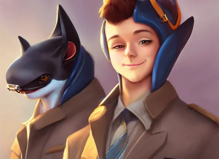 Image similar to character portrait feature of the anthro male anthropomorphic flying fox fruit bat fursona wearing airline pilot outfit uniform professional pilot for delta airlines character design stylized by charlie bowater, ross tran, artgerm, and makoto shinkai, detailed, soft lighting, rendered in octane