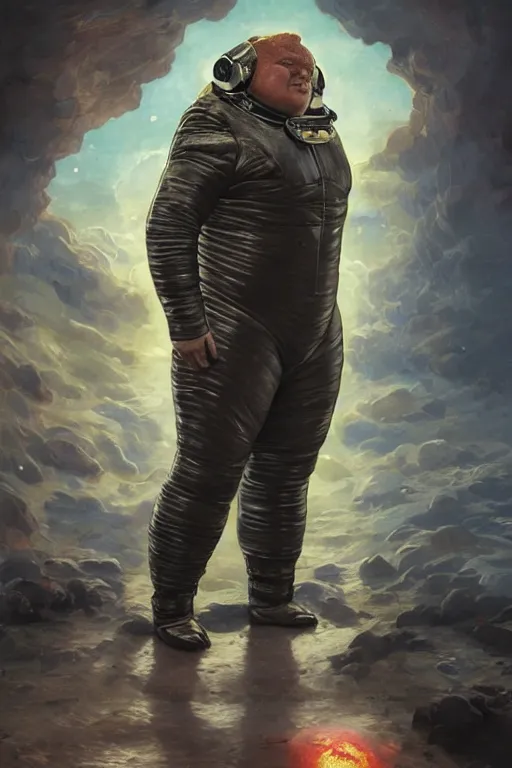 Prompt: upper body portrait of baron harkonnen wearing leather spacesuit, detailed, sunshine, nebula space background, illustration by normal rockwell, artstation character art, john william waterhouse, concept art, greg rutkowski