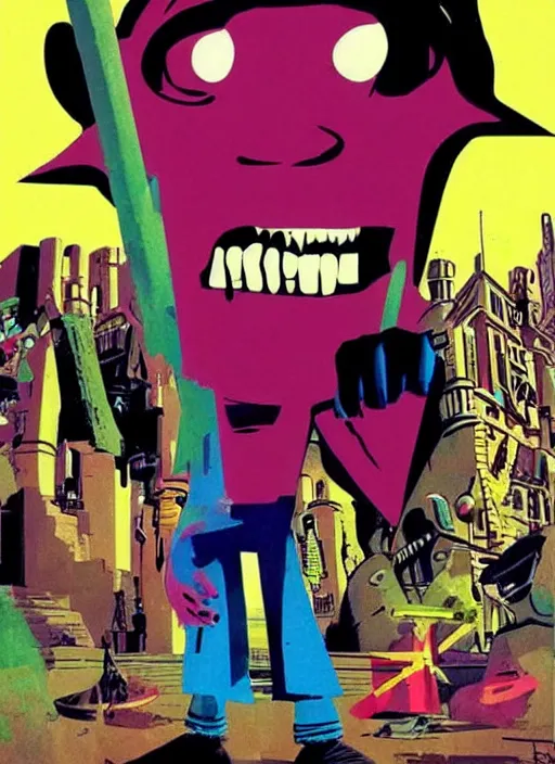 Image similar to gorillaz, official art by jamie hewlett