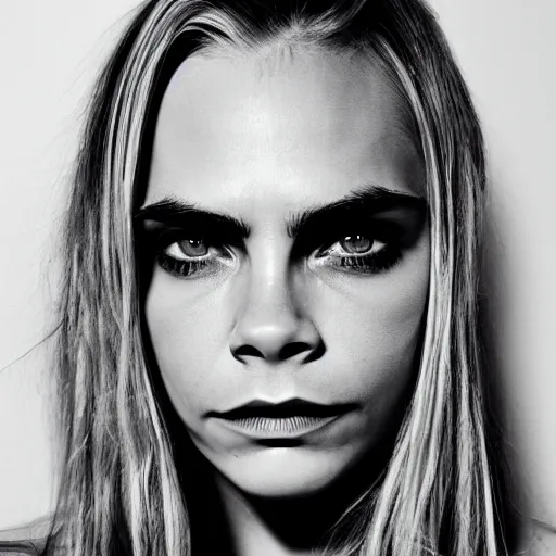 Image similar to minimalistic black and white portrait of cara delevigne, ink on canvas, trending on artstation, eyes, eyebrows, nose, lips, detailed, art