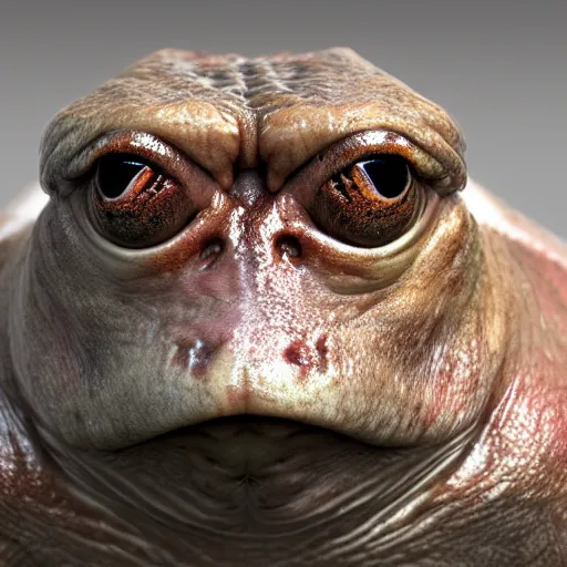 Prompt: hyperrealistic mixed media image of a info wars alex jones as a bullfrog, stunning 3 d render inspired art by greg rutkowski and xiang duan and thomas eakes, perfect symmetry, flesh texture, realistic, highly detailed attributes and atmosphere, dim volumetric cinematic lighting, 8 k octane detailed render, post - processing, masterpiece,