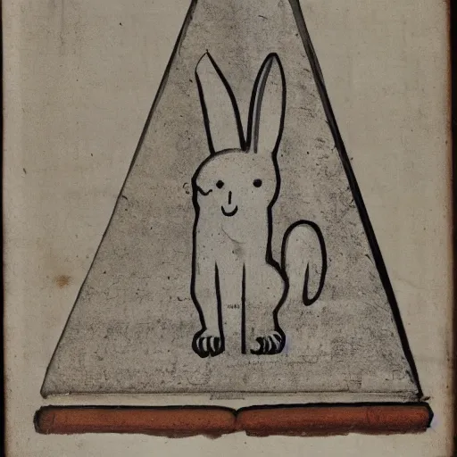 Prompt: white bunny, egyptian manuscript, on a pyramid