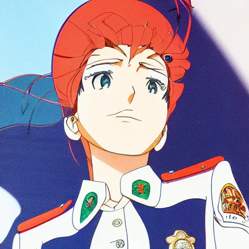 Image similar to close - up portrait of police woman, animation cel for anime movie, designed by haruhiko mikimoto, studio trigger, gainax, intense colors