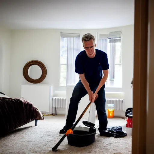 Image similar to jordan peterson cleaning his room, 85mm f/1.3