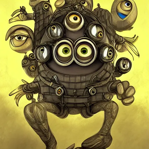 Prompt: Minion with many many many eyes, many wings, Digital Illustration, deviantart, trending on artstation, Angelarium, 4k