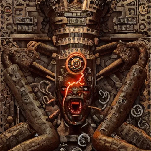 Prompt: an ancient Aztec god!!! summoning the serpent god!! robot!, part by Norman Rockwell, part by Greg Rutkowski , part by Mattias Adolfsson, volumetric lighting!!, oil on canvas