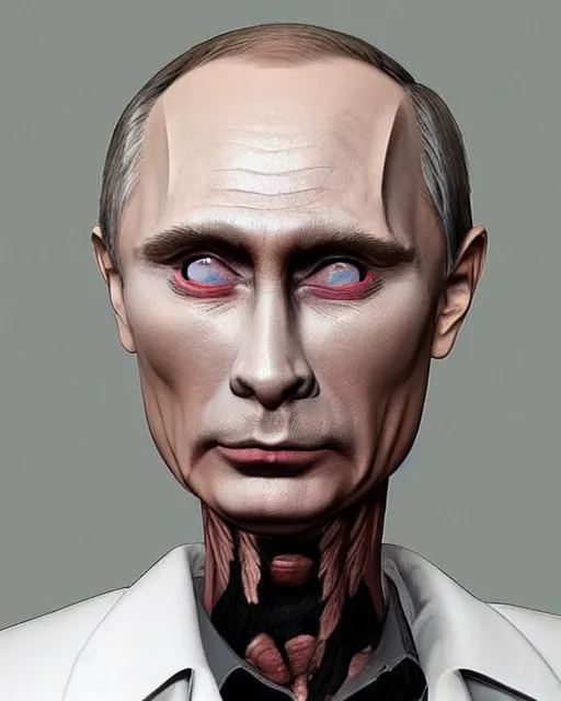 Image similar to vladimir putin in elaborate makeup as a humanoid rabbit person, highly detailed, makeup in the style of rick baker