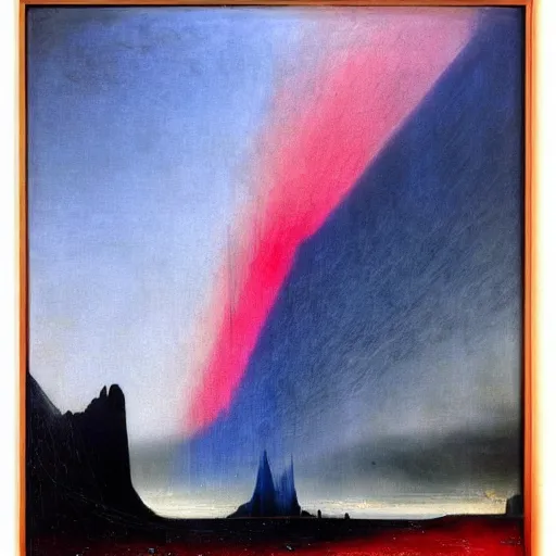 Image similar to the epic abstract painting'blue arctic void with black and red aurora borealis above the black monolith ', by caspar david friedrich!!!, by rothko!!!, stunning masterpiece, trending on artstation