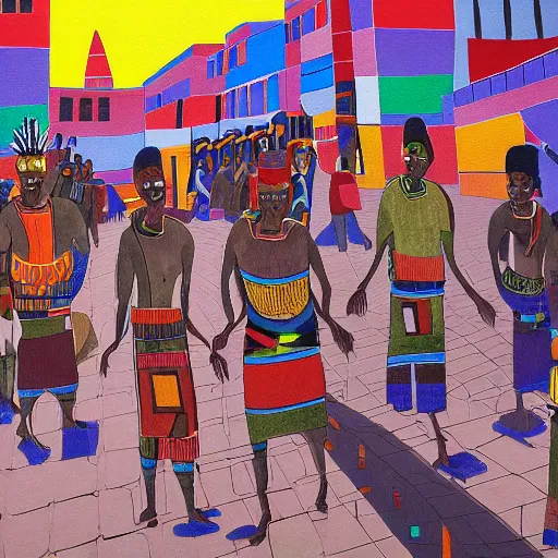 Image similar to ndebele city of the future, ndebele painted street scene, high definition, detailed, futuristic, night scene, realistic