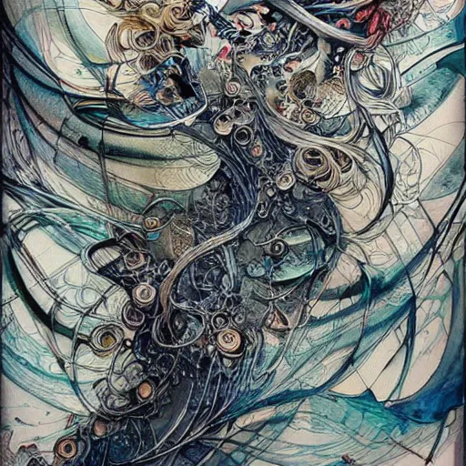 Prompt: pour painting art, watercolor, pen and ink, intricate lines, elegant, extreme detail, smooth, sharp focus, art by james jean, ross tran