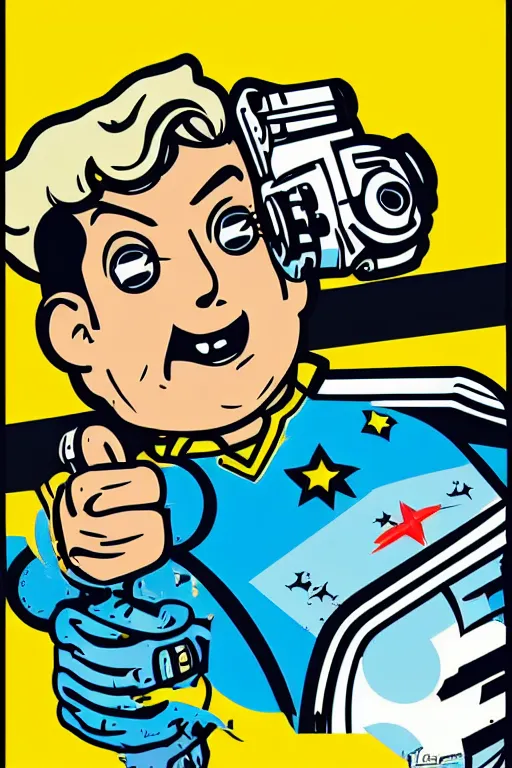 Image similar to fallout 7 6 retro futurist illustration art by butcher billy, sticker, colorful, illustration, highly detailed, simple, smooth and clean vector curves, no jagged lines, vector art, smooth andy warhol style