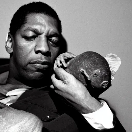 Image similar to john coltrane snuggling an ugly blobfish