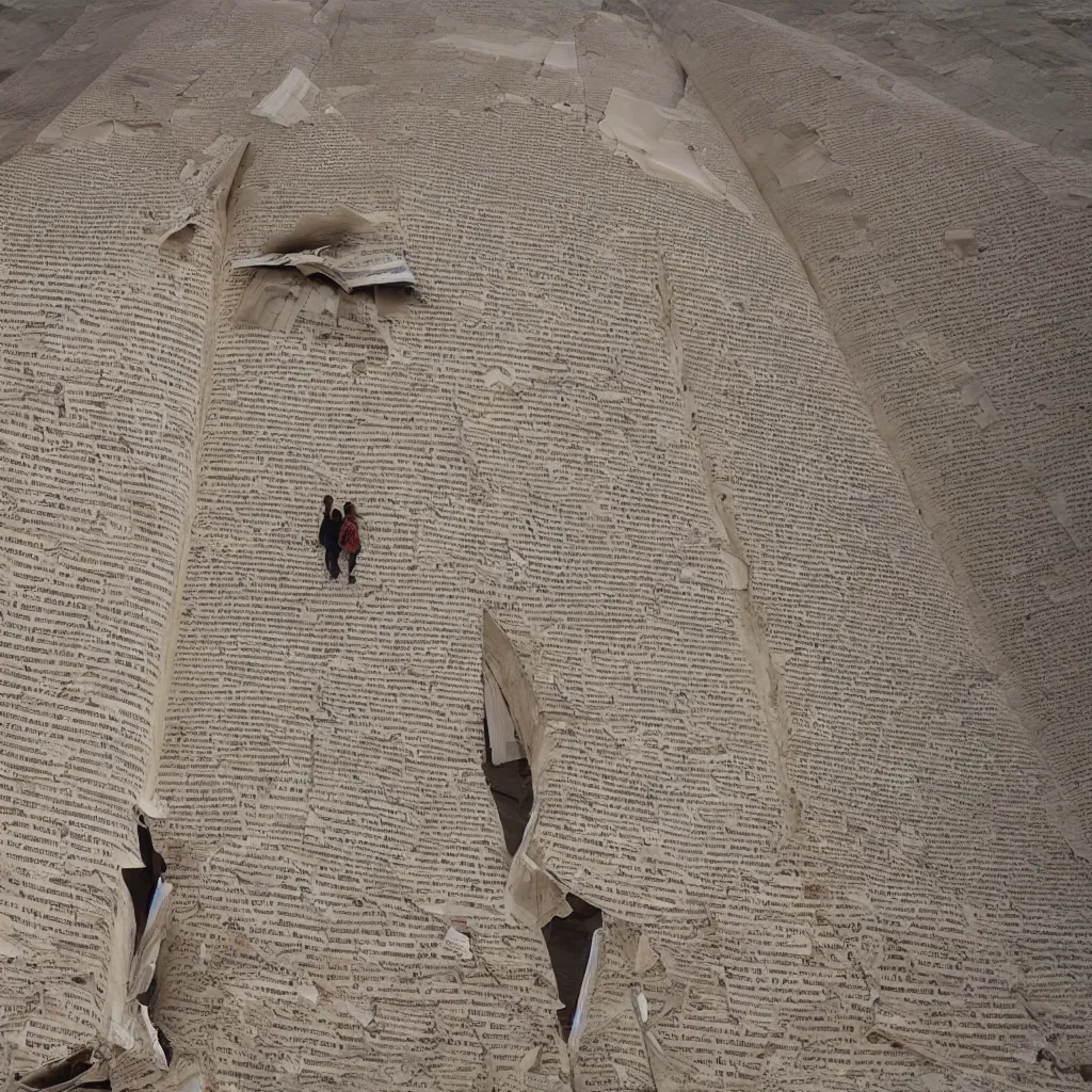 Prompt: a levitated huge book with torn pages that fly on mada'in saleh, yann arthus - bertrand
