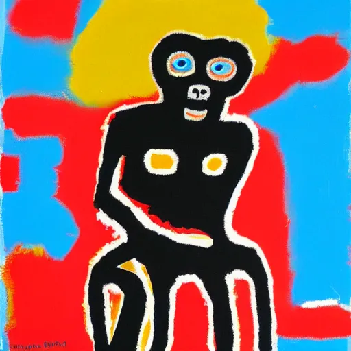 Image similar to basquiat portrait of a minimalist monkey