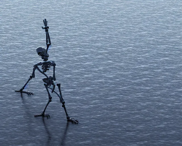 Prompt: a long shot of a giant skeleton award winning sculpture on the surface of the ocean, abstract sculpture, in the style of chad knight, hyper detailed, hyper realistic, ray tracing, 8 k resolution, sharp focus