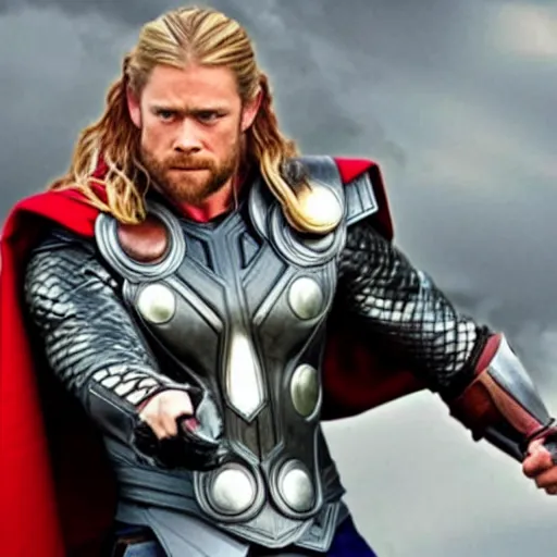 Prompt: thor holding weapon
