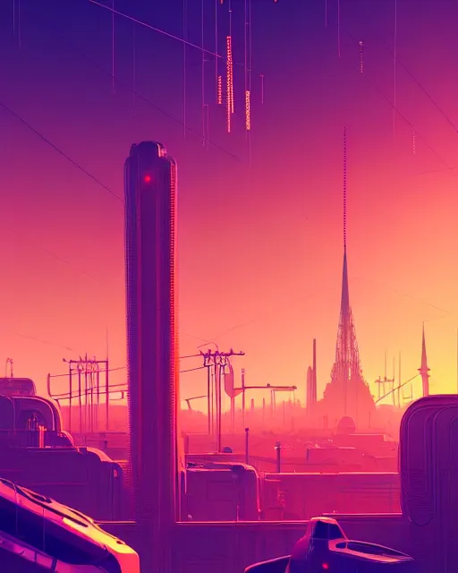 Prompt: beautiful painting of a cyberpunk marseille inspired by gustave eiffel, art by mike winkelmann, golden hour, illustration, highly detailed, simple, smooth and clean vector curves, no jagged lines, vector art, smooth, artstation