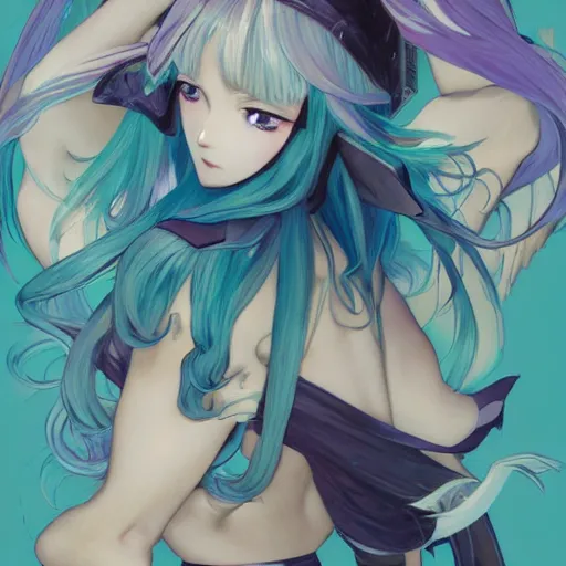 Image similar to hatsune miku eating small boy with back hair and blue purple eye, anime style, hyper detailed, illustration, digital painting, art by artgerm and greg rutkowski and alphonse mucha, high delicate defined details, anime stylized, highly detailed