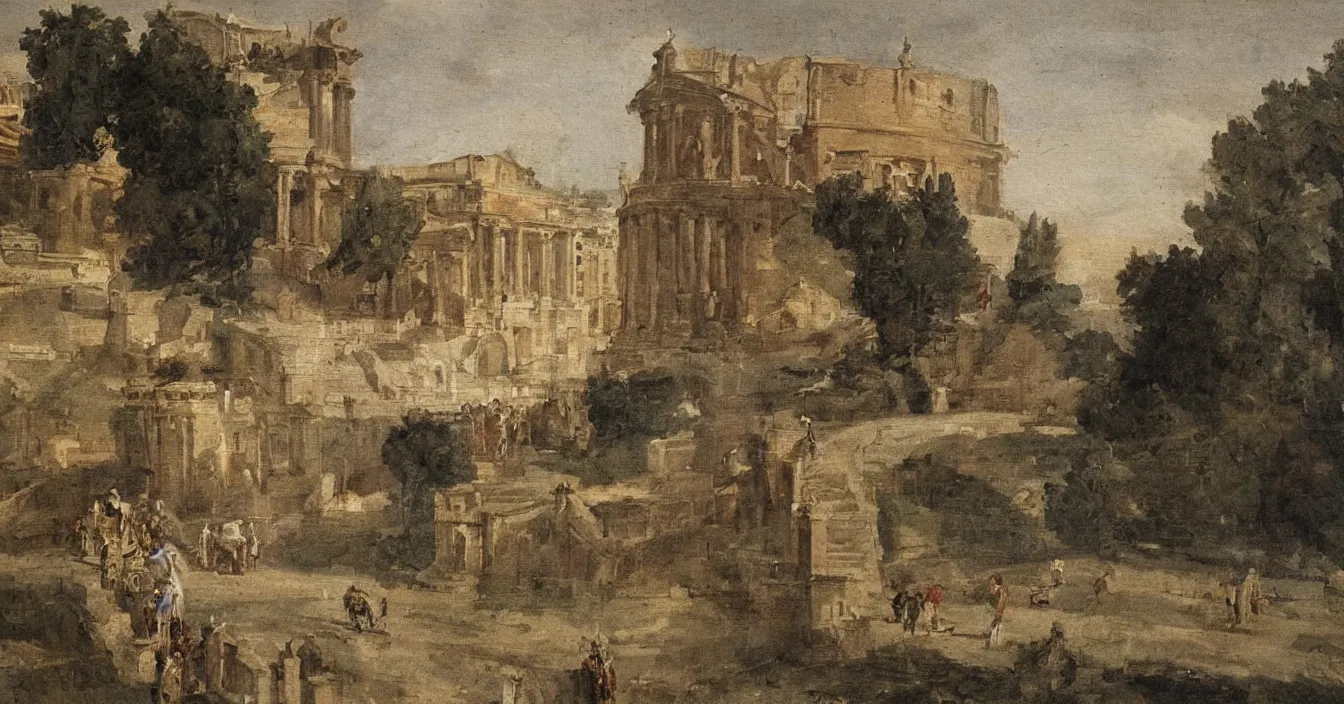 Image similar to All roads lead to Rome, detail, great sense for composition, by best painter,