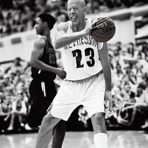 Image similar to bruce willis as a basketball player, photography,