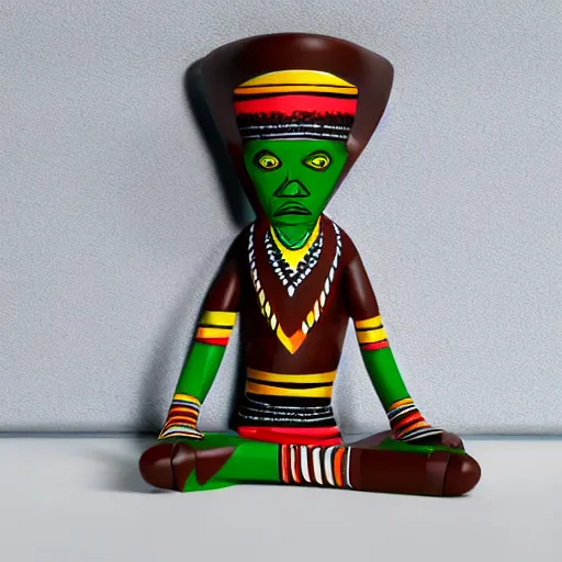 Image similar to african tribal chief vinyl art toy, detailed product photo, 3 d render,