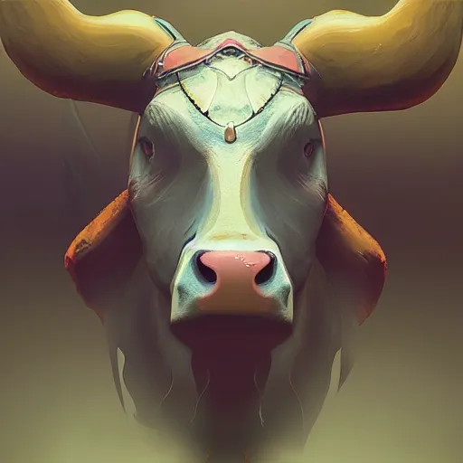 Prompt: painting of the cow king from diablo two, by beeple, artstation ,chic ,elite,detailed