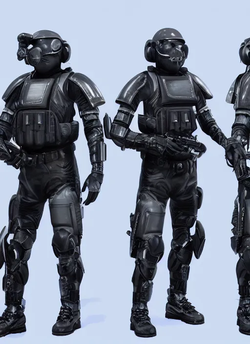 Image similar to futuristic swat team, full armor, full face mask, futuristic weapon, cyberpunk, unreal engine 5