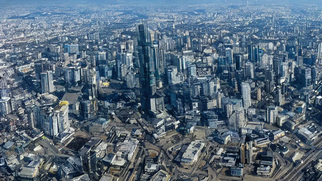 Image similar to Elysium movie photo of Kyiv city as a rich space colony with planet Earth seen behind it, futuristic, realistic, modern, shot from space