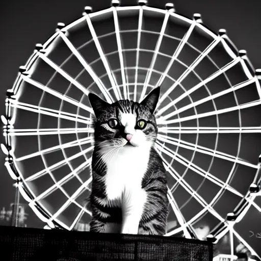 Image similar to !!! cat!!!, ( ferris wheel ), feline, sitting, riding, award winning photo