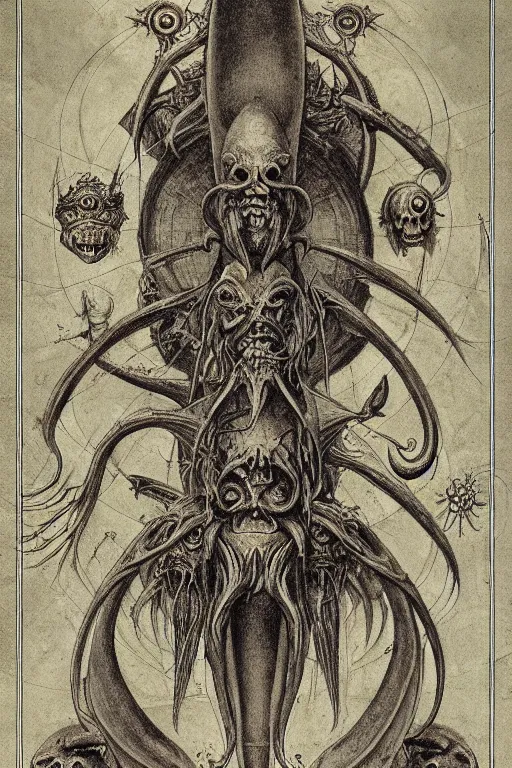 Image similar to occult diagram of happy fish in the style of wayne barlowe, gustav moreau, goward,  Gaston Bussiere and roberto ferri, santiago caruso, and austin osman spare