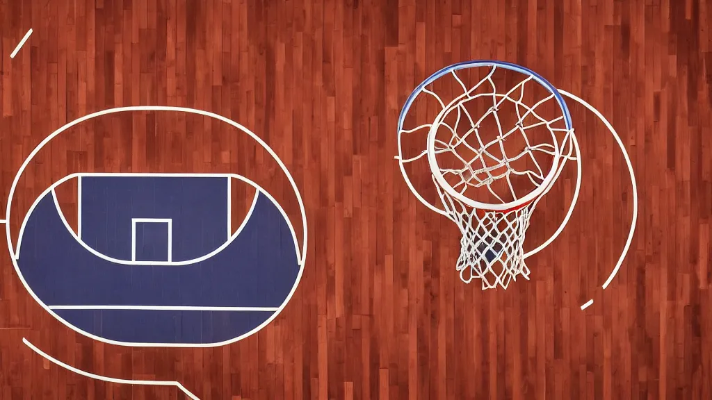 Prompt: a photograph of a basketball rebound from above the rim, in the style of ansel adams