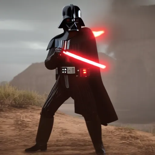 Image similar to Film still of Darth Vader, from Red Dead Redemption (2018 video game)