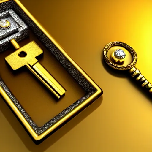 Image similar to a item of the golden key with diamond, icon, vray 4k render, on the white background, rpg game inventory item