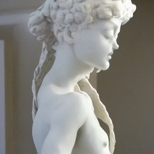 Image similar to sculpture of a woman, white, intricate, elegant, highly detailed, sculpture art by michelangelo