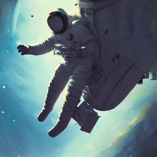 Image similar to astronaut drifting in space, artwork by greg rutkowski