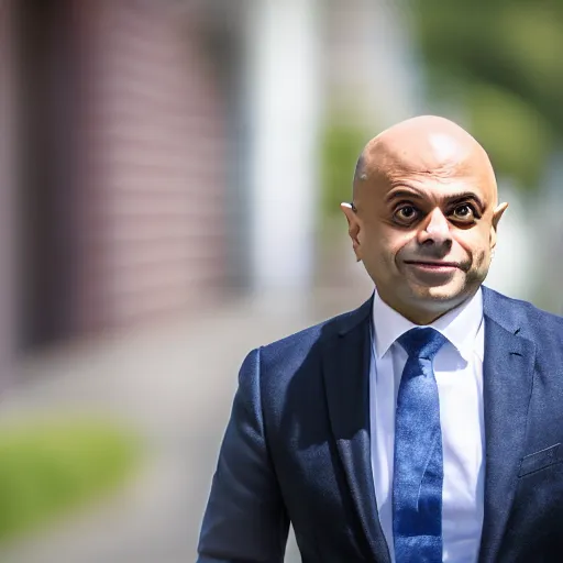 Image similar to A realistic photo of Sajid Javid wearing a wig, m.zuiko 75mm, f 1.8, 1/400, RAW, unedited, 8K, high quality,