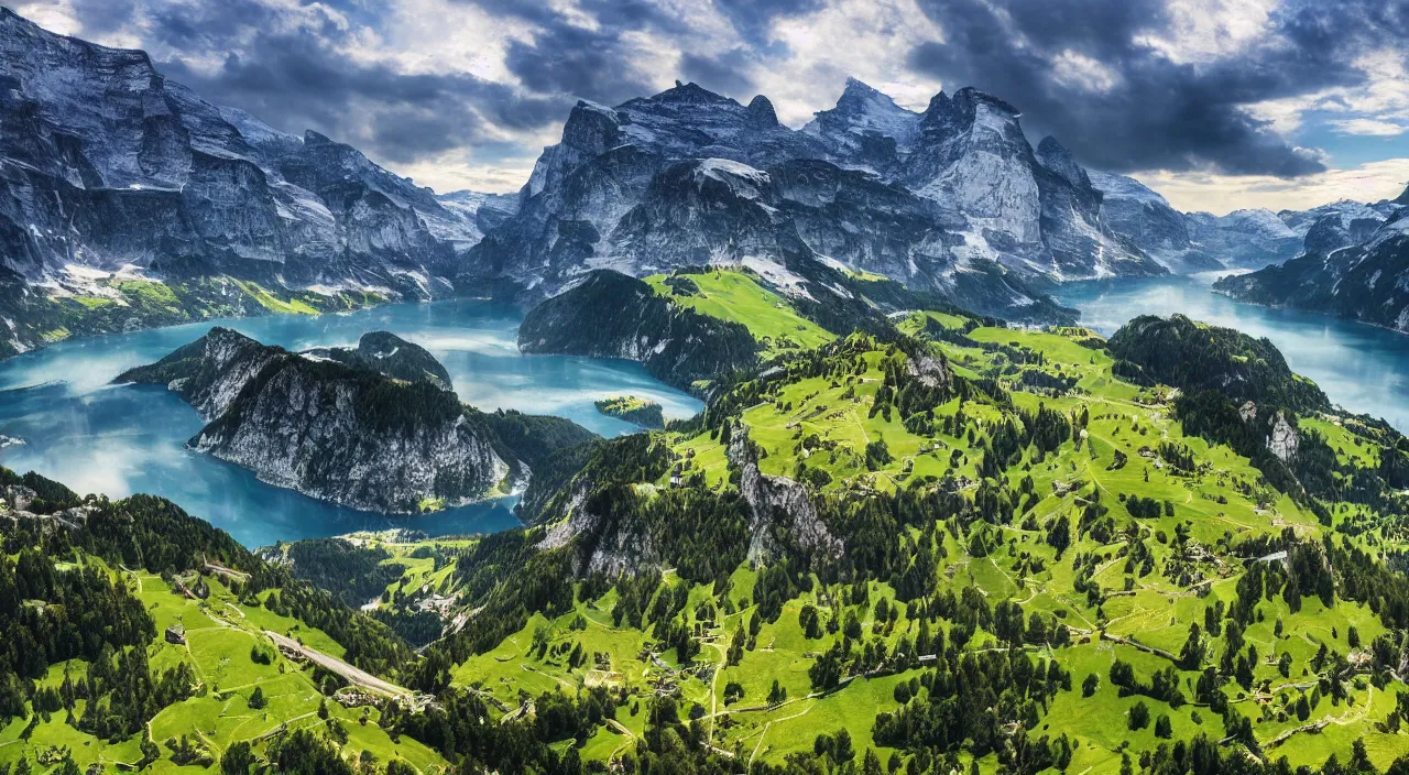 Prompt: epic switzerland landscape, high definition, high detail, 8k, photorealistic,