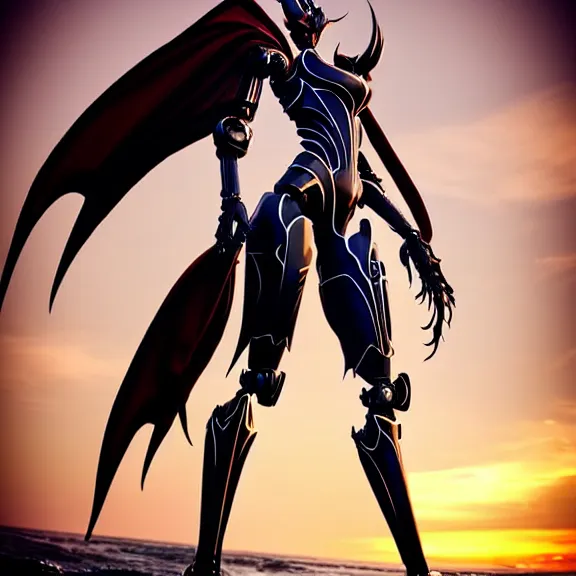 Prompt: looking up at a highly detailed 300 foot tall giant elegant exquisite beautiful stunning valkyr female warframe, as an anthropomorphic robot dragon, posing elegantly over your tiny form, detailed legs looming over you, camera on the ground, at the beach on a sunset, sleek streamlined design, matte black armor with pink accents, sharp detailed claws, detailed sharp robot dragon feet, worms eye view in front of giantess, giantess shot, camera close to the legs, upward shot, ground view shot, leg shot, front shot, epic cinematic shot, high quality warframe fanart, captura, realistic, professional digital art, high end digital art, furry art, giantess art, anthro art, DeviantArt, artstation, Furaffinity, 8k HD render, epic lighting