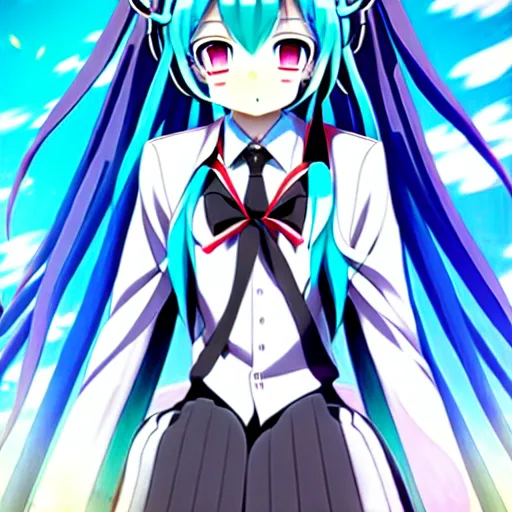 Image similar to hatsune miku v 4 in full growth, anime art, by ixima