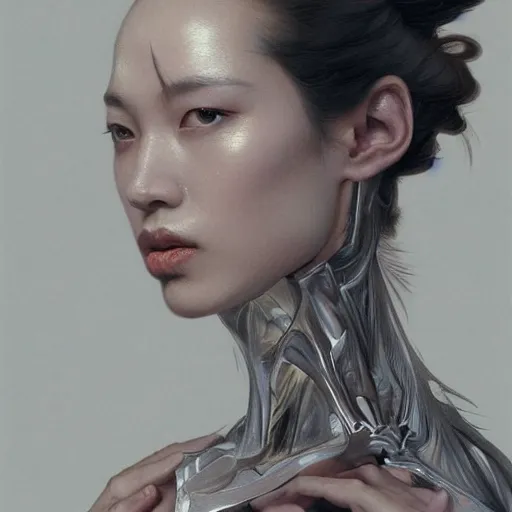 Image similar to Kiko Mizuhara, physically accurate, dynamic lighting, intricate, elegant, highly detailed, digital painting, artstation, HR GIGER, Hieronymus Bosch, Francis Bacon, concept art, smooth, sharp focus, illustration, art by artgerm and greg rutkowski and alphonse mucha