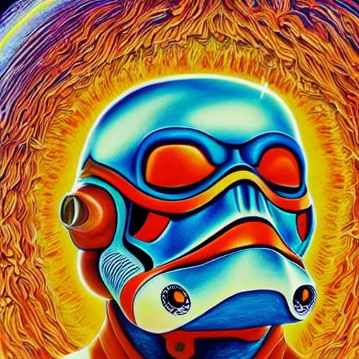 Image similar to Painting of a Stromtrooper designed by alex grey, flooko, etheral, detailed, glows,