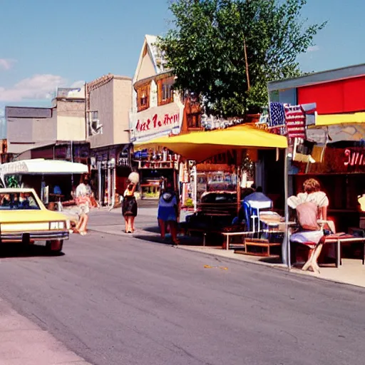 Image similar to « summer, sunny day, 1 9 8 0 years, usa, street view with shops markets »