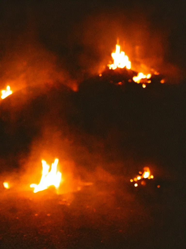 Image similar to cinestill of bonfire at night, film grain, 5 0 mm f / 1. 8
