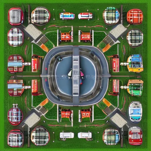 Prompt: top view of transport tycoon, photorealistic,