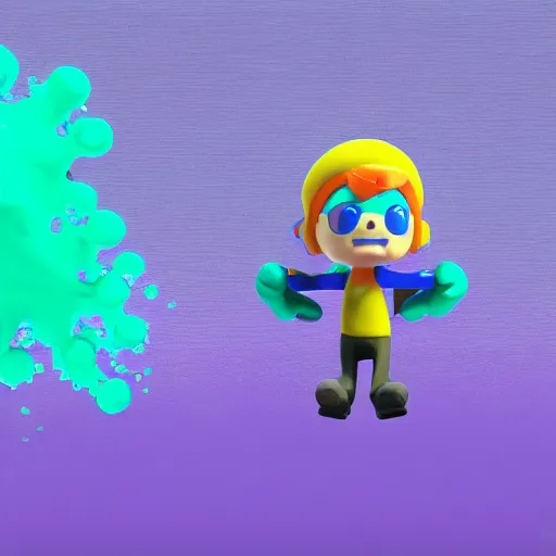 Image similar to splatoon in teal and purple, claymation, 4 k, action, nintendo, width 1 0 2 4