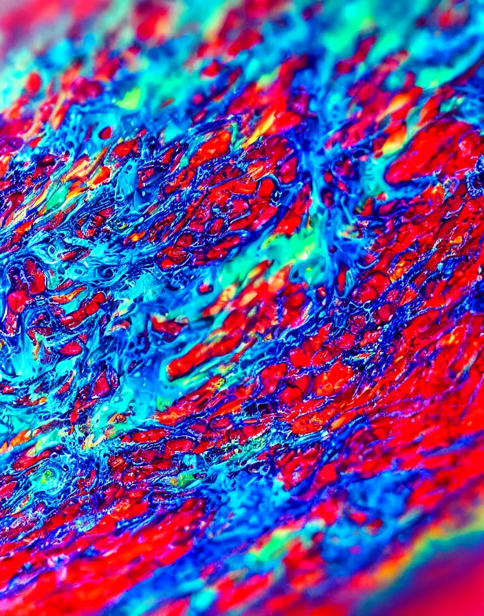 Image similar to a macro photo of acrylic pouring with amazing color, 8k, award winning, ultra detailed, trending on instagram