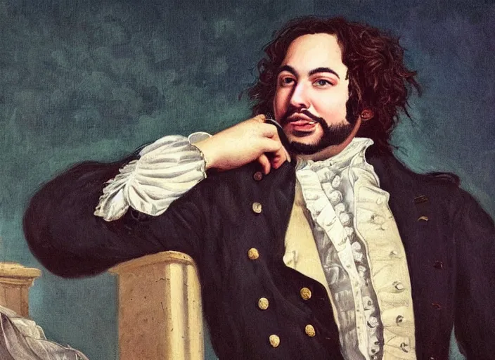 Prompt: romanticism painting of post malone during the french revolution