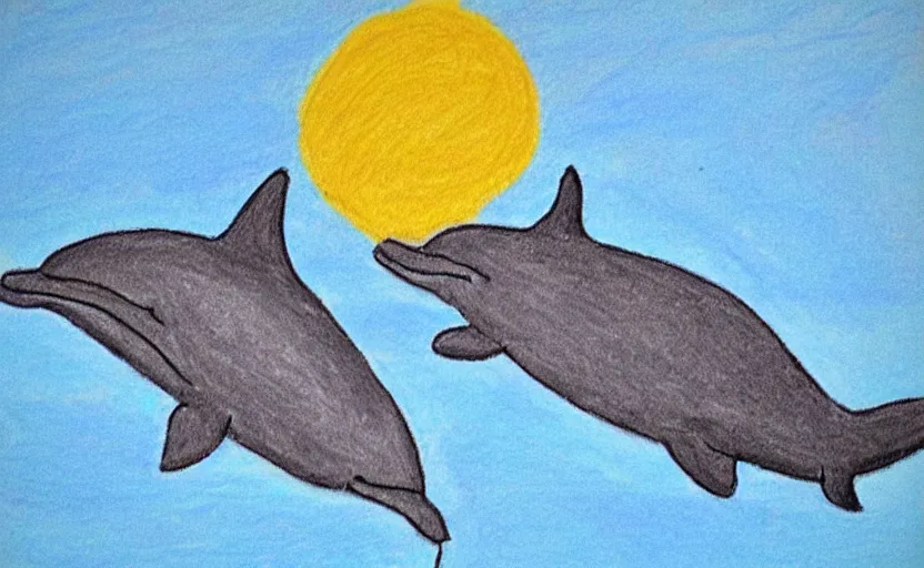 Image similar to child's crayon drawing of a dolphin