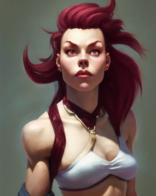 Prompt: brigitte from overwatch wearing white halter top, perfect face, maroon hair, abs, cinematic, freckles, stunning, athletic, strong, agile, highly detailed, psychedelic, digital painting, artstation, smooth, hard focus, illustration, art by jessica rossier and and brian froud